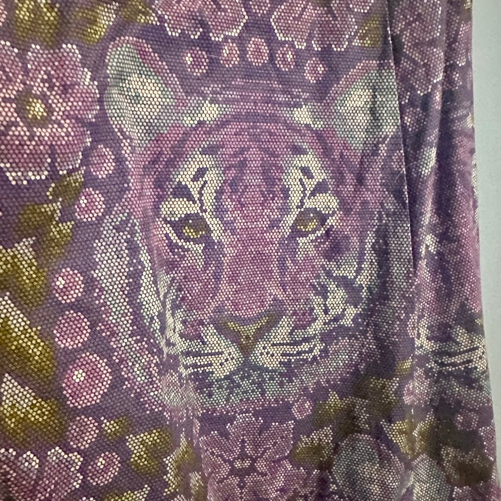 Gorgeous tiger pattern swing dress in purple and green.